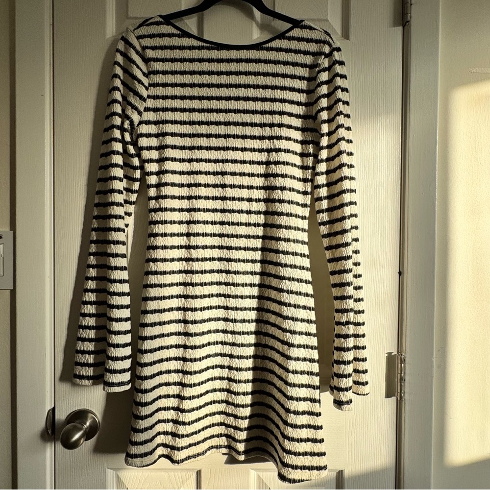 Bayley Striped Black and Cream mini Dress XL NWT academia cottage core